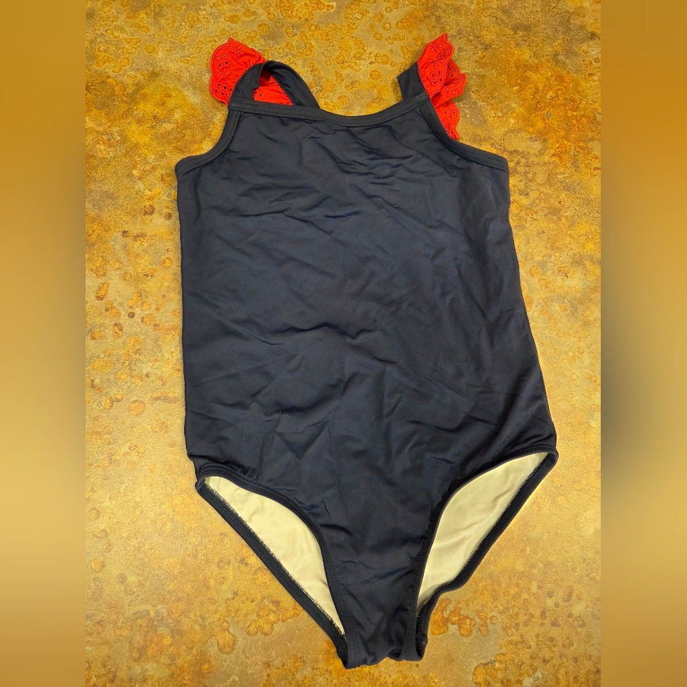 The Beaufort Bonnet Company Navy and Red Kids Swim One Piece